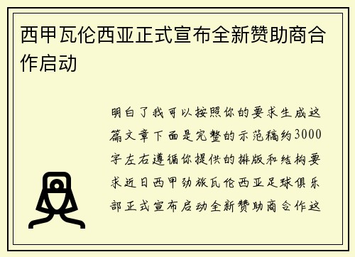 西甲瓦伦西亚正式宣布全新赞助商合作启动
